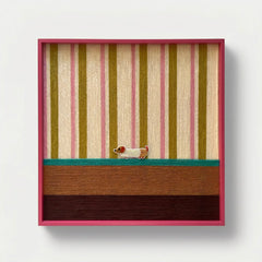 "Coral Stripe Pup Wander" — Textured Fiber Wall Art