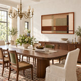 Amber Meadow RE090 framed textile wall art above a wood sideboard in a sunlit dining room