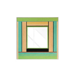 Front view of Breathing Like Fresh Grass yarn mirror art on a plain white background, showing its exact square format and clean stripe-and-mirror layout.