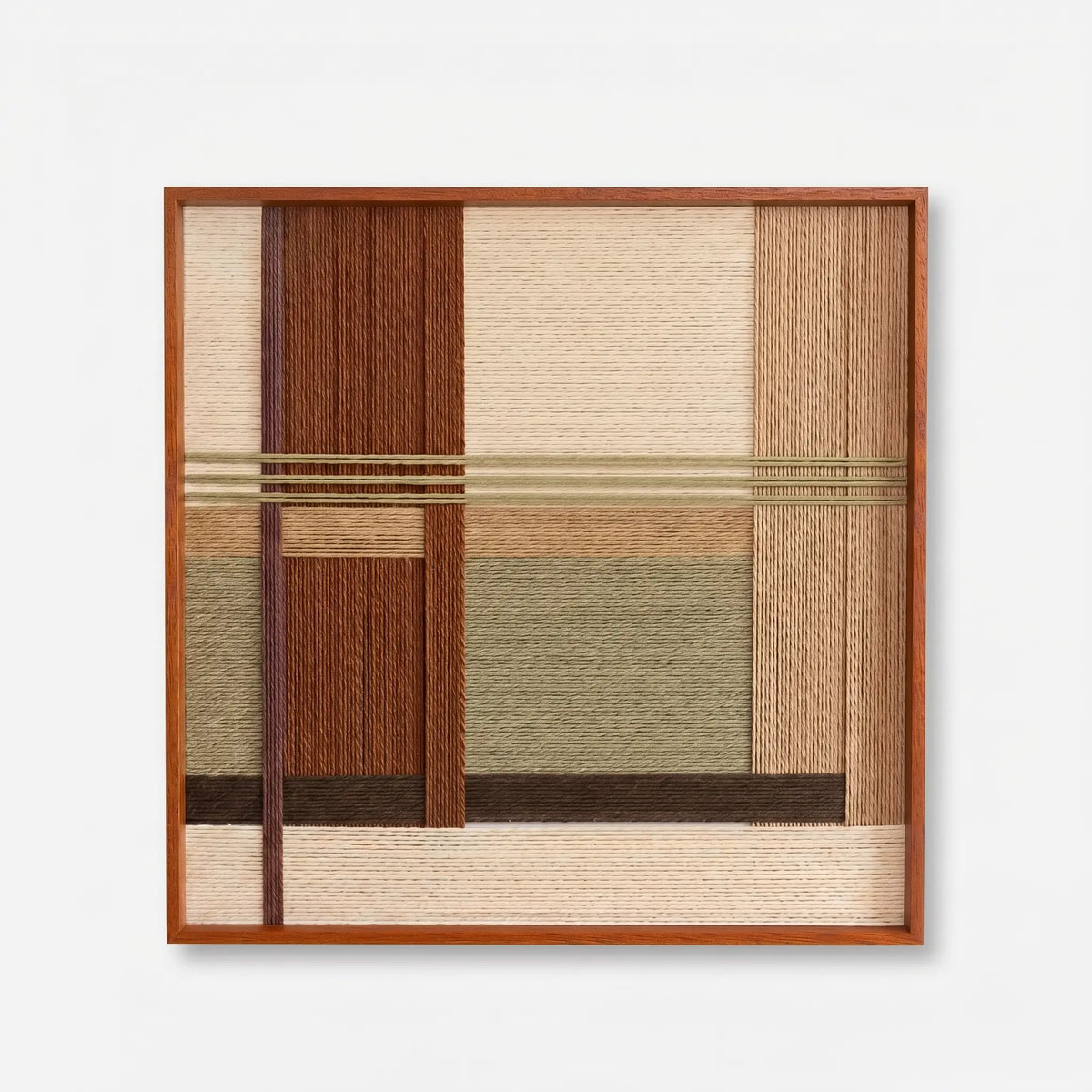 High-resolution front view of Embers of the Wild soft cotton cord fiber artwork showcasing intricate vertical textures and earthy, organic color blocks.