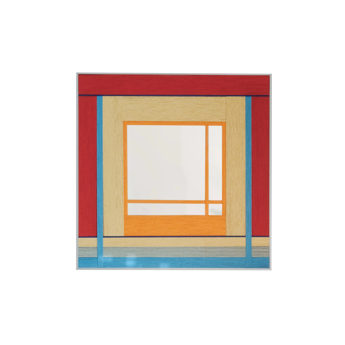Front view of the Fields of Blossoms square fiber mirror in red, yellow, orange and blue