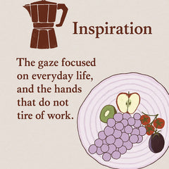 Inspiration graphic for Hanosen Anji featuring a pastel grid motif and poetic quote illustrating the artwork’s serene mood