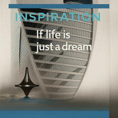 Inspiration graphic for Inception featuring a mirror reflection motif and poetic quote overlay to convey the artworkโs reflective concept