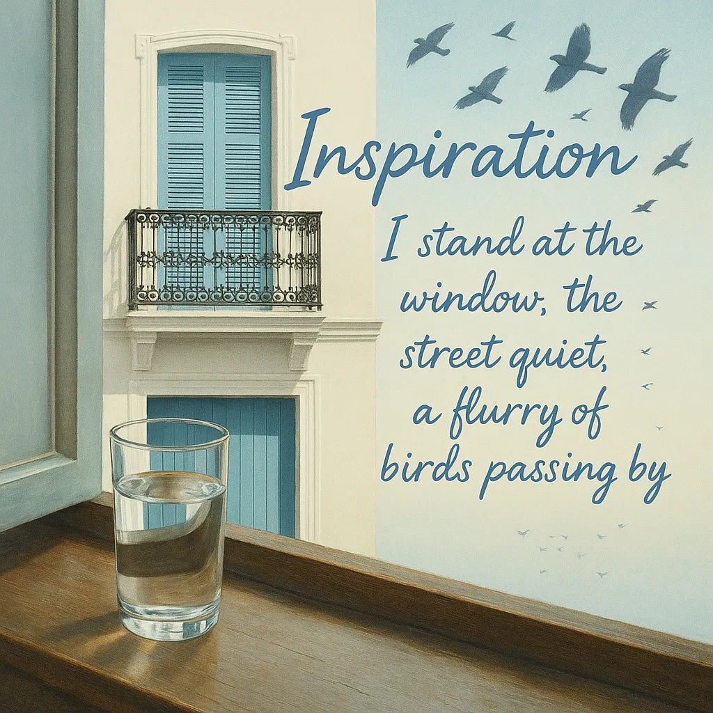Inspiration graphic overlay describing the artwork’s concept with a window motif and descriptive quote