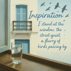 Inspiration graphic overlay describing the artwork’s concept with a window motif and descriptive quote