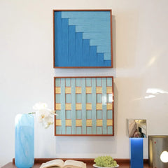 Macro view highlighting the tactile wool yarn texture and tight weaving technique of the wall art