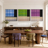 Framed Night River Lantern abstract landscape wall art with cool blue currents and warm cream light in a refined room.