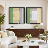 Sun-Baked cream, white, and sage green textile wall art pair displayed in a radiant modern interior.