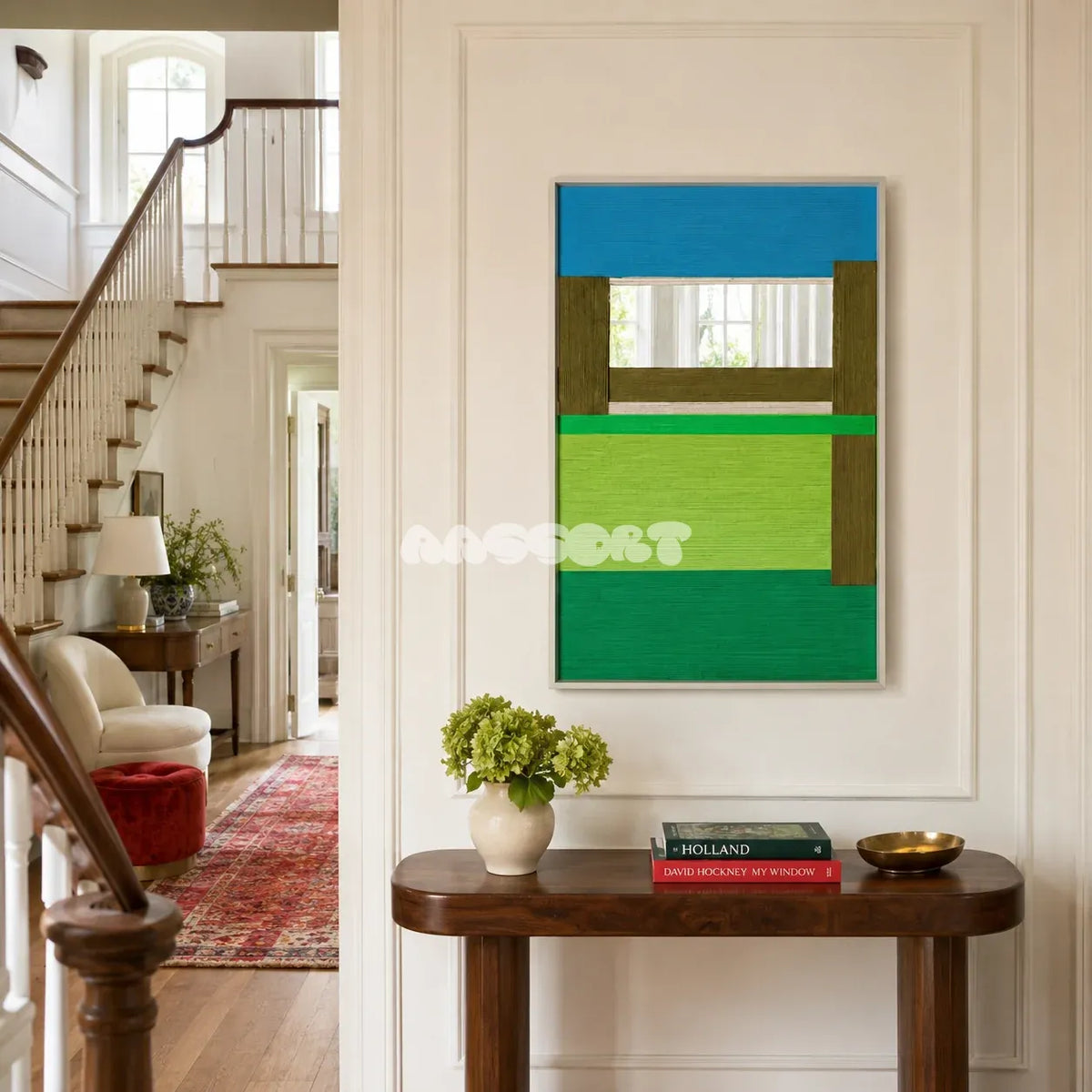 Riverside RE006 soft cotton cord mirror art displayed in a light-filled interior with natural colors.