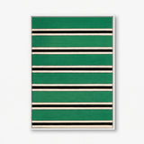 Front view of Through the Misty Forest RE008 green botanical textile wall art in a sleek frame on a white background.
