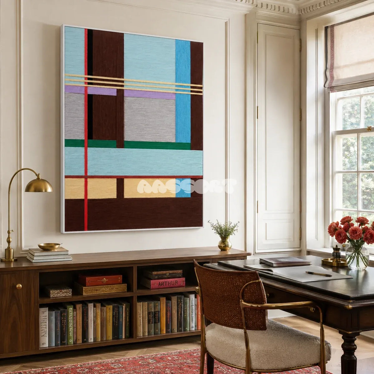City Rhythms RE012 soft cotton cord wall art displayed in a refined modern home with an urban industrial mood.