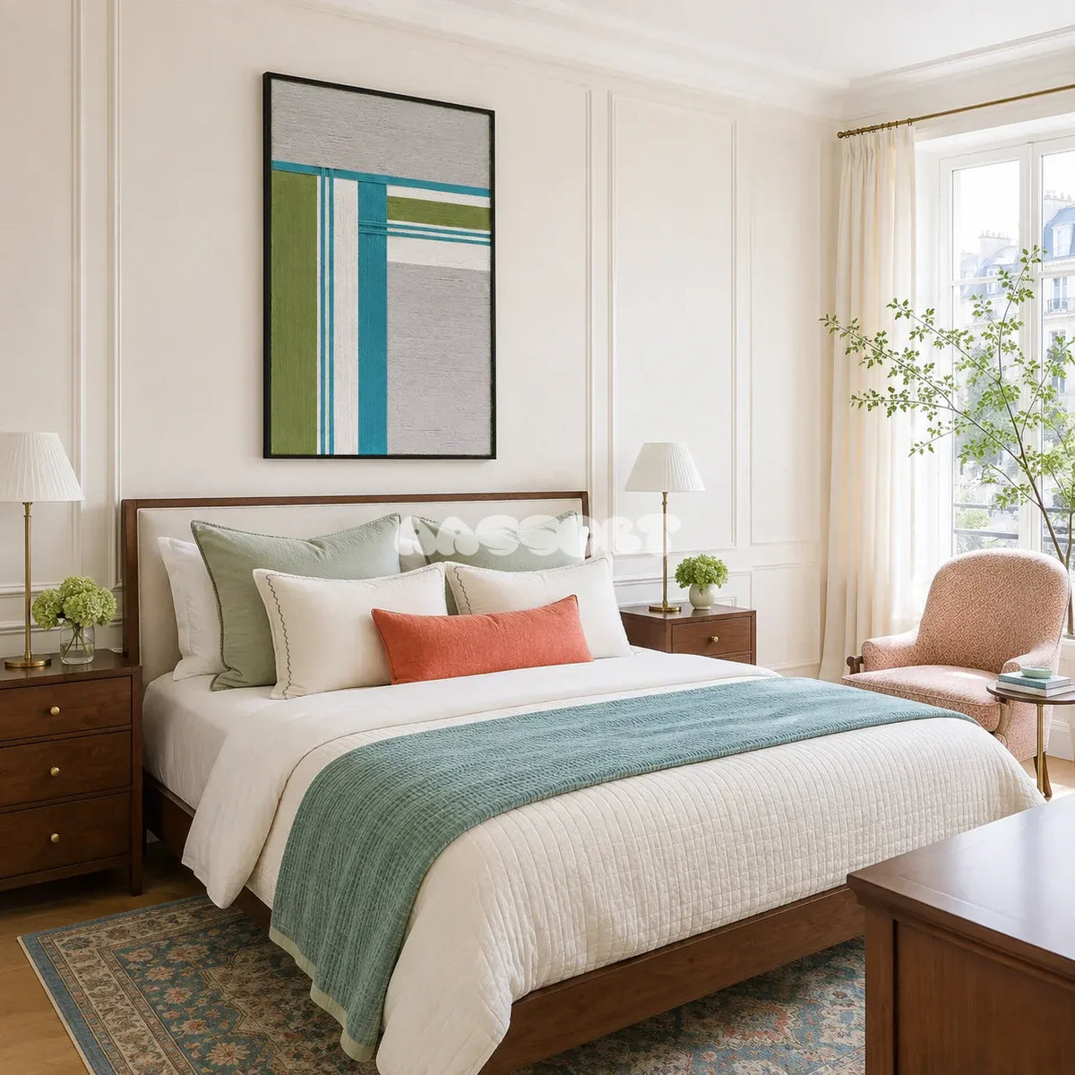 Silent Stream RE023 soft cotton cord wall art displayed in a calm home setting with cool nature-inspired colors.