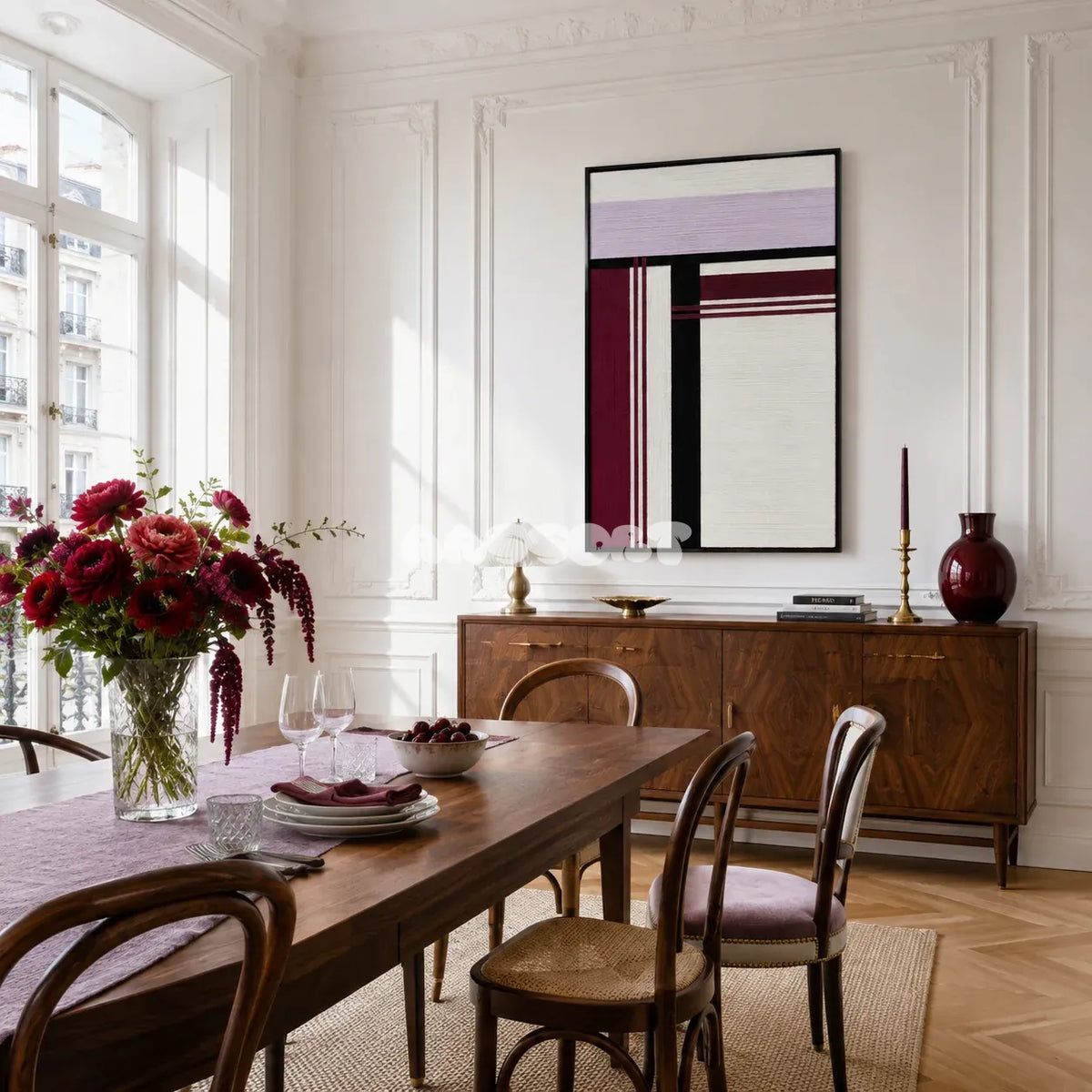 Midnight Opera RE025 soft cotton cord wall art displayed in an elegant home setting with theatrical colors.