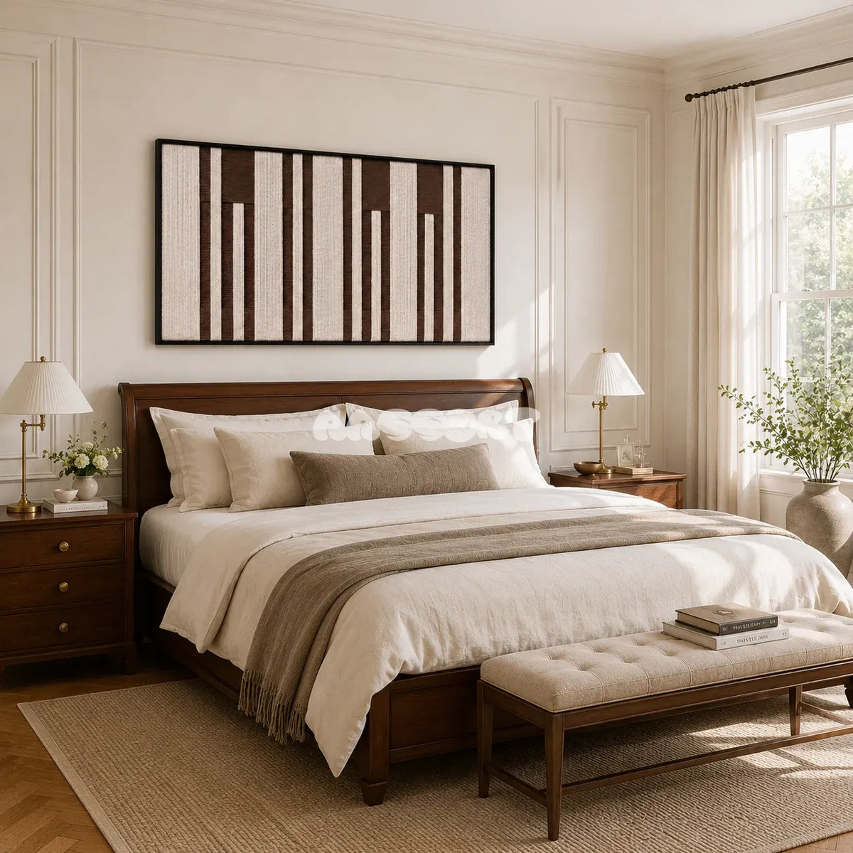 Cocoa Pillars RE035 soft cotton cord wall art displayed in a refined home setting with warm tailored colors.