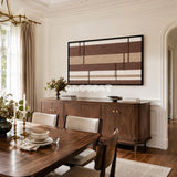 Cocoa Strata neutral brown striped fiber artwork styled as a focal point in a contemporary home.