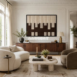 Ivory Loom cream and brown textile wall art displayed in a warm contemporary interior.