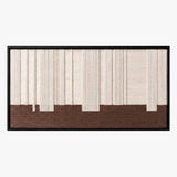 Front studio view of Ivory Rhythm textured wall art with cream vertical lines over a solid brown base in a black frame.