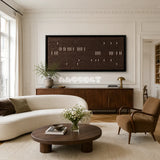 Cocoa Whispers dark brown textile wall art displayed in a calm modern-organic interior.