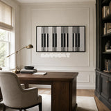 Monochrome Tempo tactile yarn wall decor bringing crisp graphic structure to a neutral interior.
