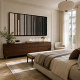 Umber Columns tactile yarn wall decor bringing rich umber and neutral tones to a modern interior.