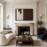 Timeless Trace cream and dark brown textile wall art displayed in a serene modern interior.