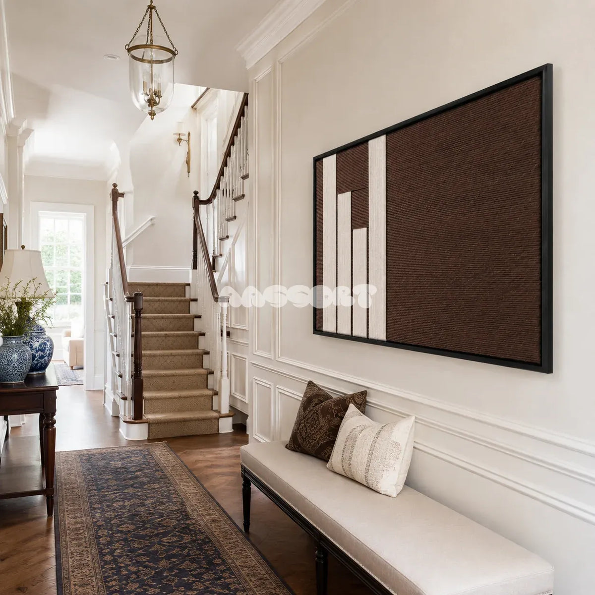 Timeless Trace tactile yarn wall decor bringing grounded warmth and composed structure to a modern interior.
