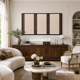 Eternal Colonnade cream and dark brown textile wall art displayed in a serene modern interior.