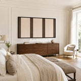 Eternal Colonnade tactile yarn wall decor bringing timeless structure and warm neutral tones to a modern interior.