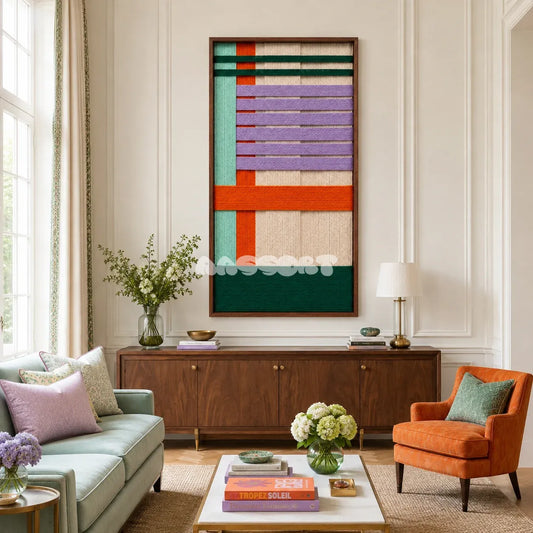 Sedona Twilight desert-inspired textile wall art displayed in a warm sophisticated interior.