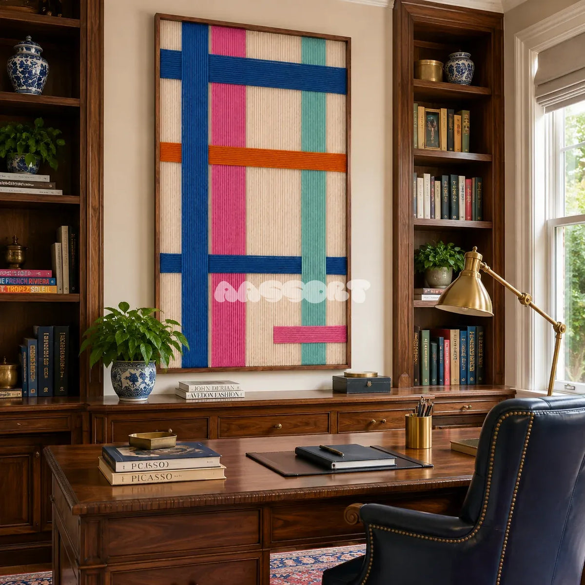 San Diego Coast tactile yarn wall decor bringing playful California coastal color to a modern interior.