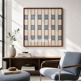Winter Stationery SQ087 geometric textile wall art displayed as a serene modern interior statement piece.