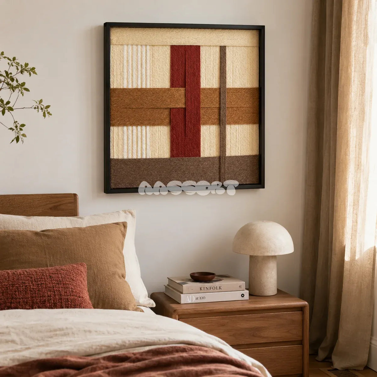 Captured Radiance SQ091 geometric textile wall art displayed as a warm modern interior statement piece.