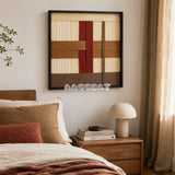 Captured Radiance SQ091 geometric textile wall art displayed as a warm modern interior statement piece.