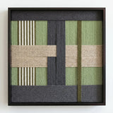 Front view of Misty Forest SQ097 geometric yarn wall art in a black square frame on a white background.