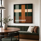 Jade Manor SQ103 geometric textile wall art displayed as a sophisticated heritage-modern interior statement piece.