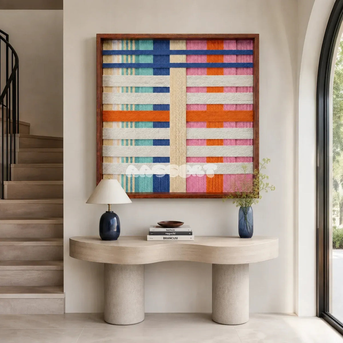 Scale of Joy SQ109 modern dopamine-decor yarn wall art in a sleek framed presentation.