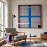 Cobalt Window SQ113 geometric textile wall art displayed as a serene architectural interior statement piece.