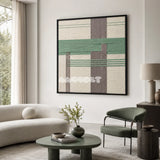 Muted Spring SQ115 modern asymmetric yarn wall art in a sleek framed presentation.