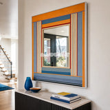 Miami Sunsets SQ118 orange and blue textile mirror artwork displayed in a bright contemporary home.