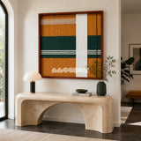 Amber Pine SQ120 earthy geometric fiber artwork displayed in a warm contemporary home interior.