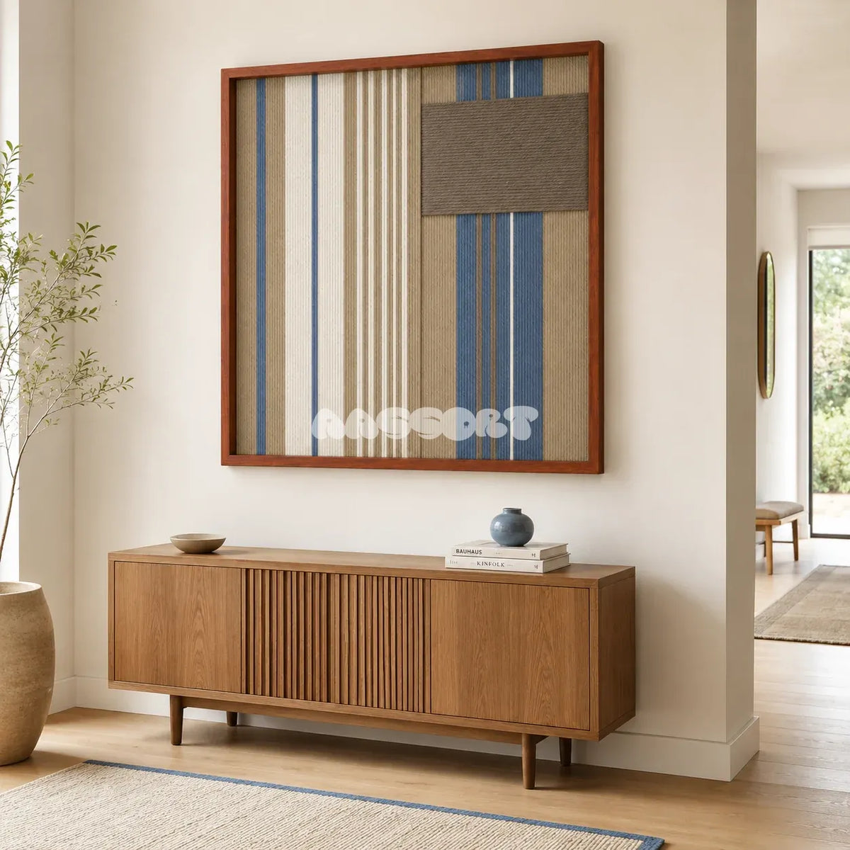 Coastal Diary SQ122 coastal-inspired textile artwork displayed as a calming modern interior statement piece.