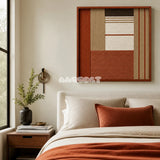Terracotta Haven SQ132 mid-century textile artwork displayed as a grounded modern interior statement piece.