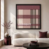 Nostalgic Bloom SQ136 framed textile art with dusty rose, soft blush, warm taupe, and crisp cream geometric yarn.