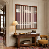Dusty Tones SQ140 framed yarn wall art featuring cream and taupe vertical pillars over dusty mauve horizontal bands.