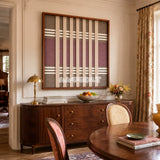 Dusty Tones SQ140 contemporary fiber wall art with dusty mauve, warm taupe, and creamy white geometry.