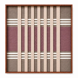 Front view of Dusty Tones SQ140 mauve, taupe, brown, and cream geometric yarn wall art in a frame.