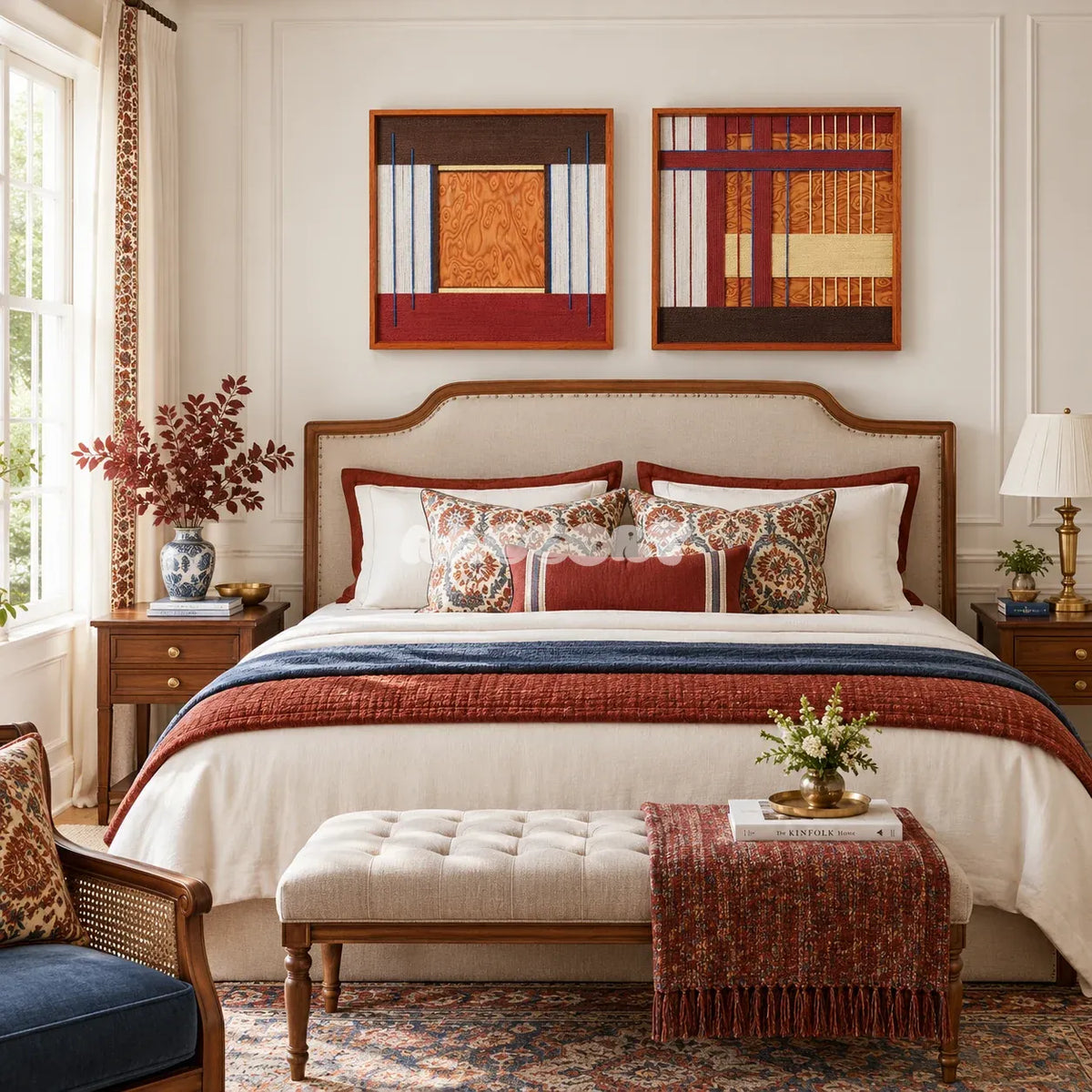 Festive Harmony geometric soft cotton cord art displayed in a lively contemporary living space.