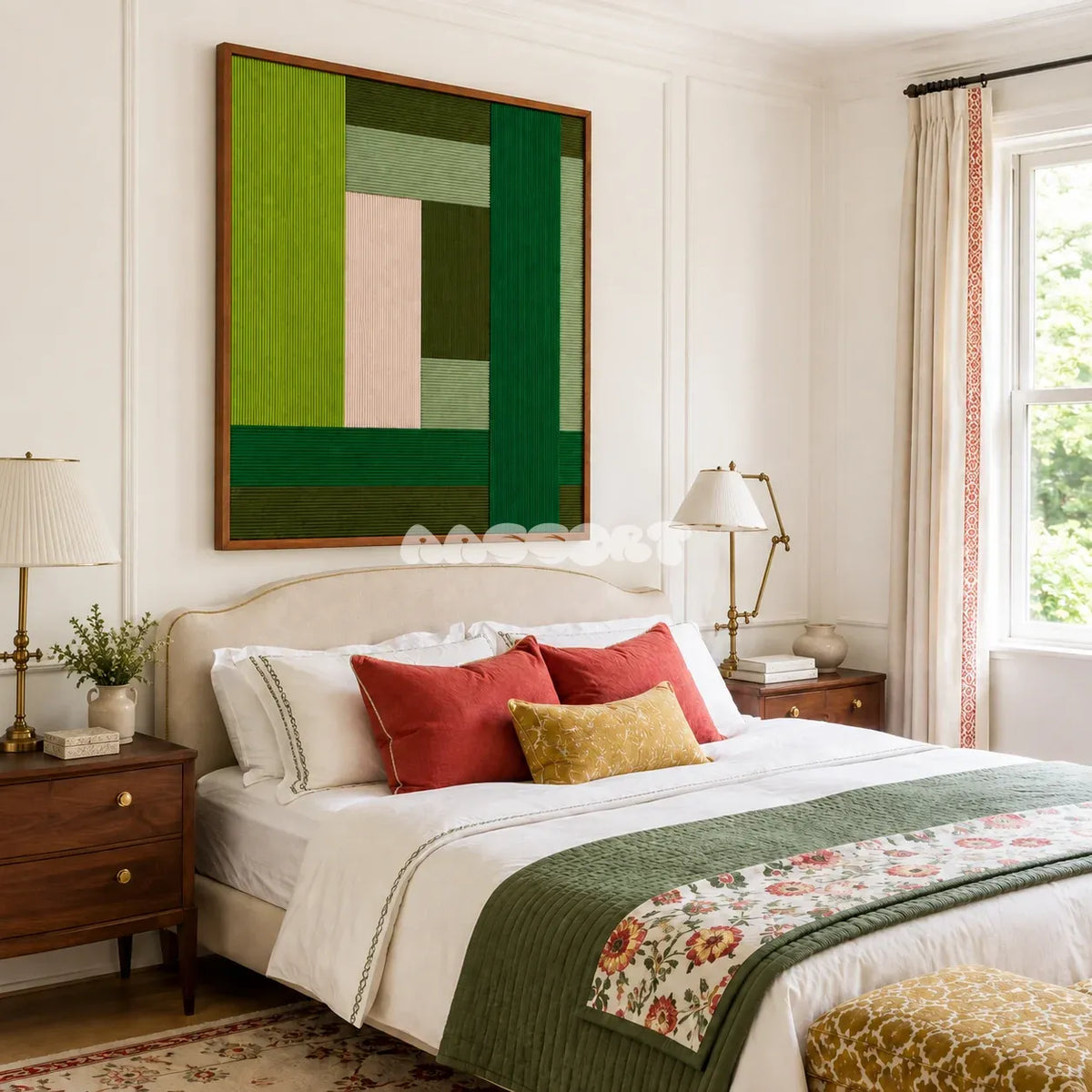 Garden Grid SQ148 modern organic fiber artwork displayed in a fresh contemporary home interior.