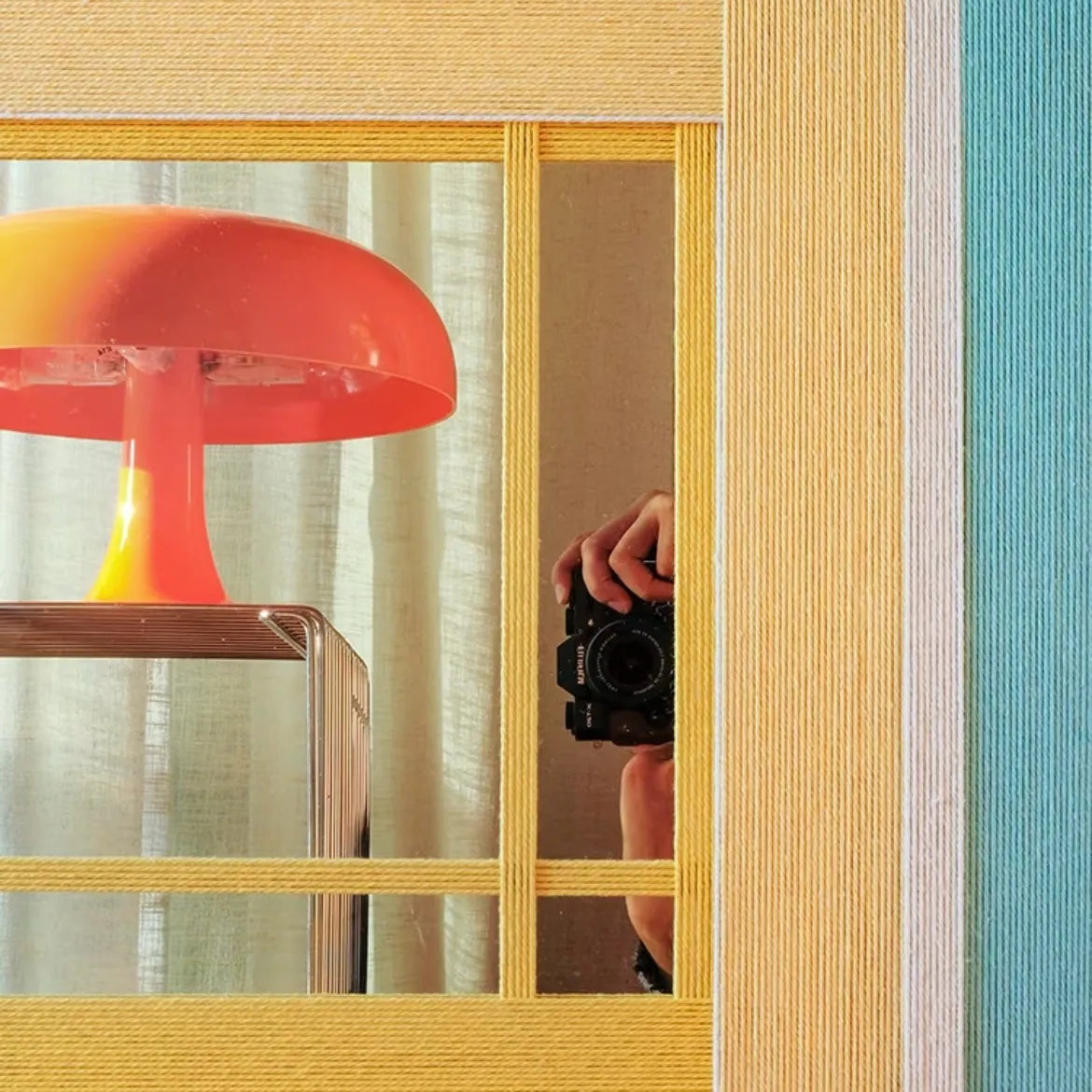 Front view of Sun‑Drenched Days yarn wall art on a plain white background, showing exact square proportions and clean stripe layout.