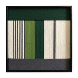 Direct front view of The Interval soft cotton cord wall art showing the intricate vertical stripes and deep green horizontal fiber textures.